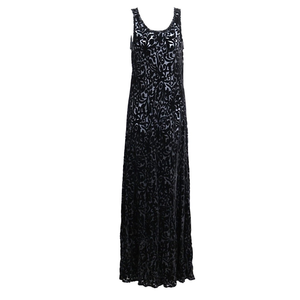 Sleeveless Black Velvet Burnout Maxi Dress